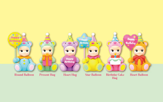Sonny Angel Birthday Gift bear figures with balloons and cake