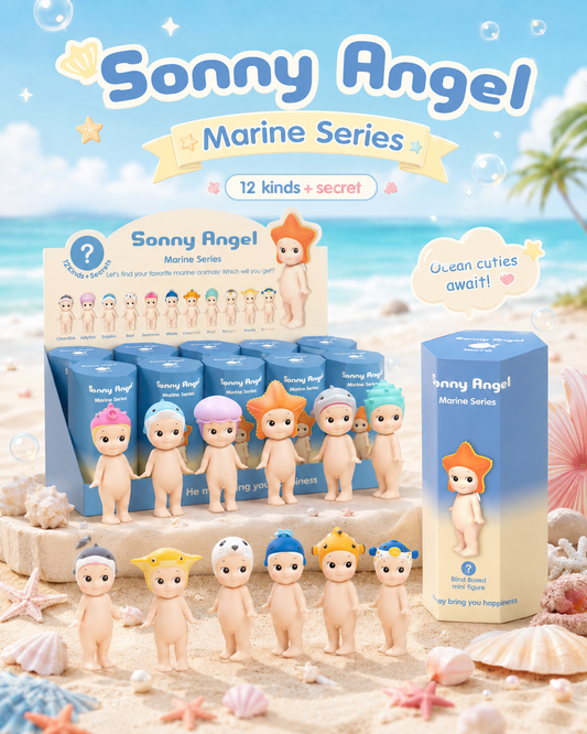 Sonny Angel Marine Series blind box mini figure with sea creature headgear - authentic kawaii collectible