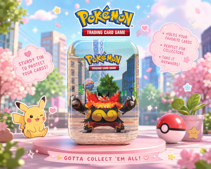 Pokémon TCG Lumiose City Mini Tin Emboar and Inkay design with sturdy collectible tin feature callouts