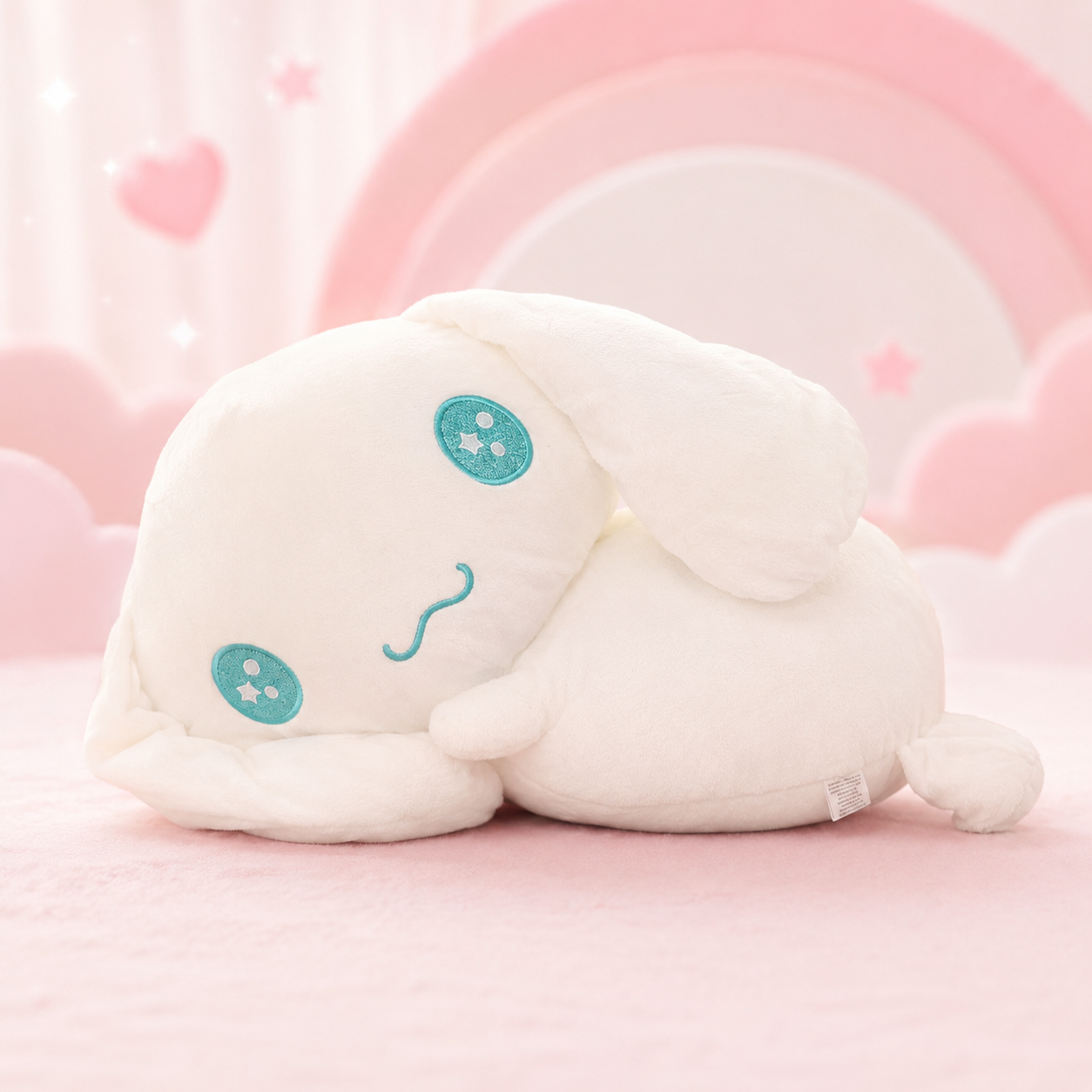Cinnamoroll plush pillow with mint green Cinnamoroll print blanket unfolding from inside