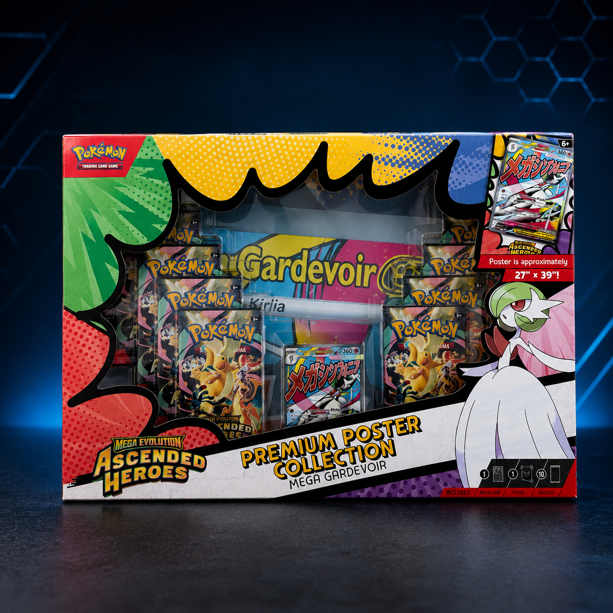 Ascended Heroes Premium Poster Collection Mega Gardevoir ex box packaging angle view