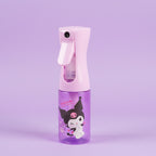 Pink spray bottle with Kuromi on a white surface on gradient