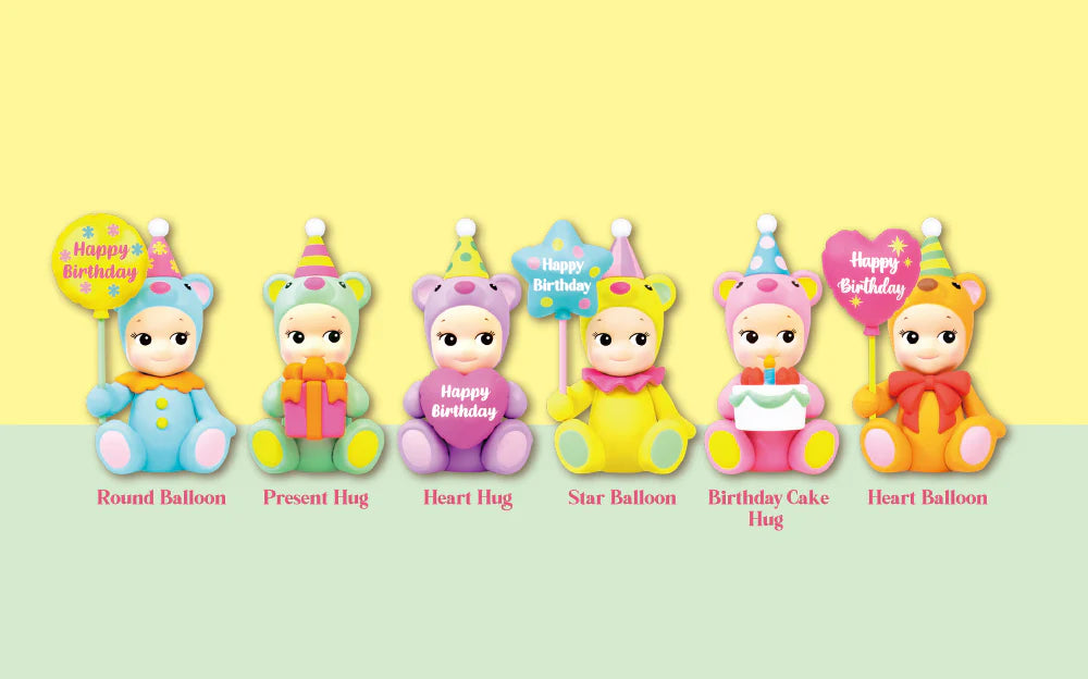Sonny Angel Birthday Gift bear figures with balloons and cake