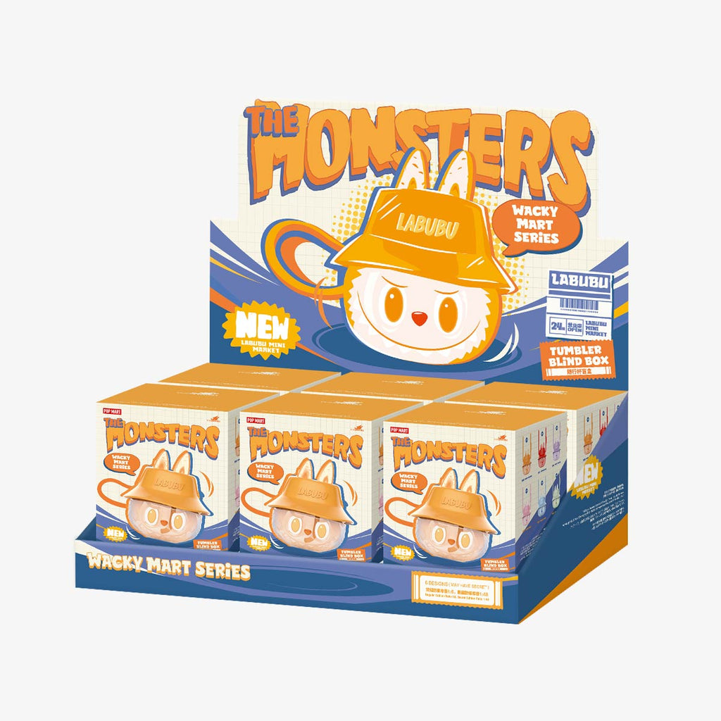 Display box of 'The Monsters' wacky mart series with cartoon character on a white background