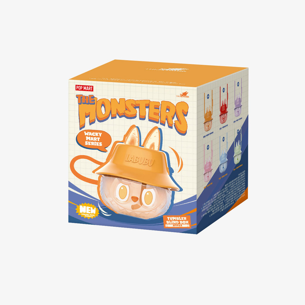 Box of Labubu tumbler with 'The Monsters' branding on a white background