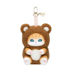 Plush keychain in the shape of a cat in a bear costume on a white background, Mofusand Fluffy Kittens Kiramekko bear plush keychain kawaii collectible