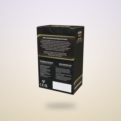 Back of the Pitch Black Booster Bundle box on a light lavender backdrop
