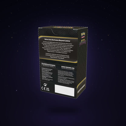 Back of the Pitch Black Booster Bundle box floating on a starry midnight backdrop