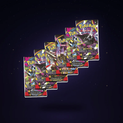 Animated six Pitch Black booster packs floating