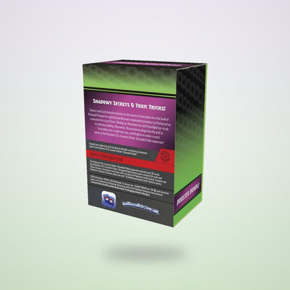 Back of the Shrouded Fable Booster Bundle box on a soft lavender and mint backdrop