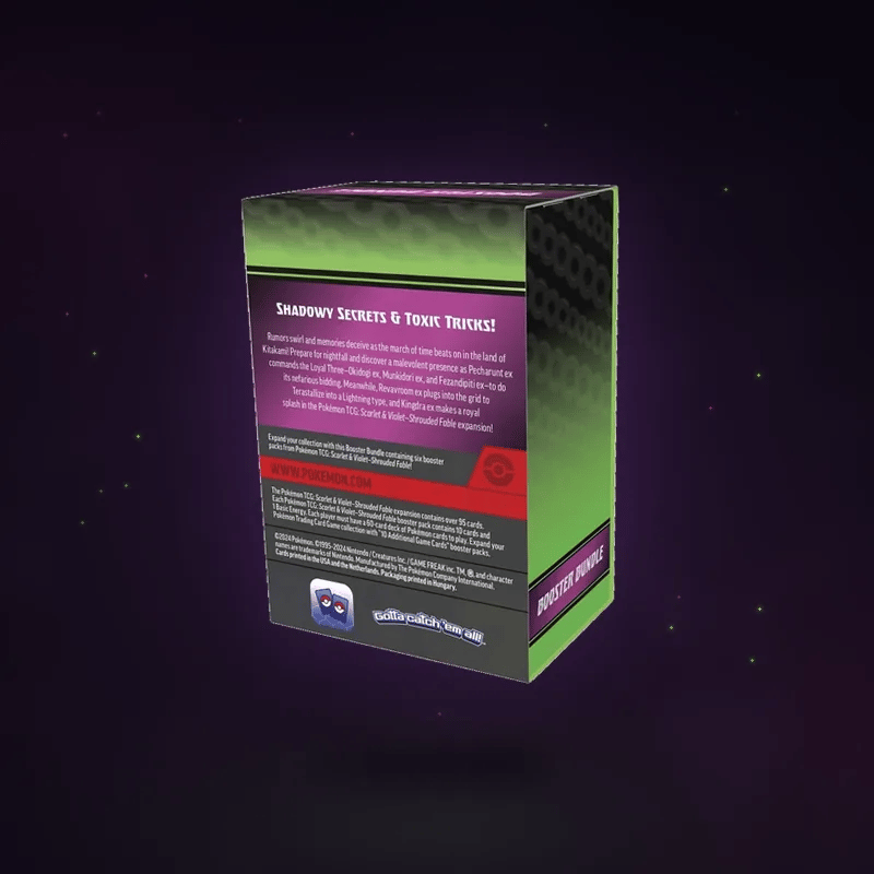 Animated back of the Shrouded Fable Booster Bundle floating