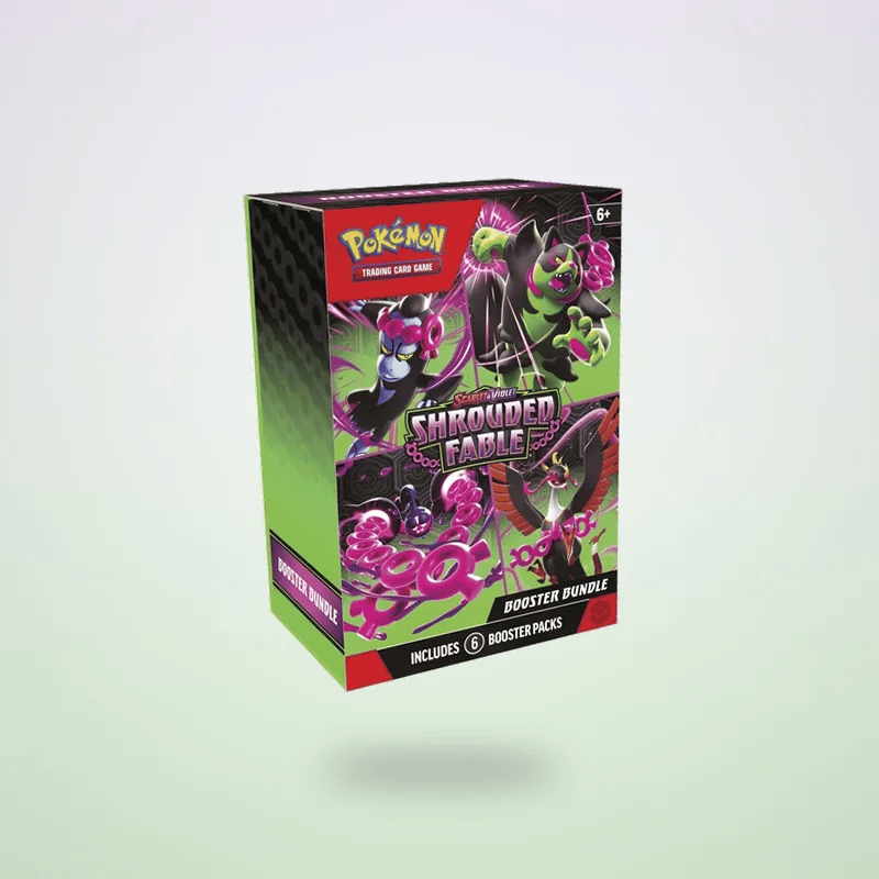 Animated Shrouded Fable Booster Bundle floating on a soft lavender and mint backdrop